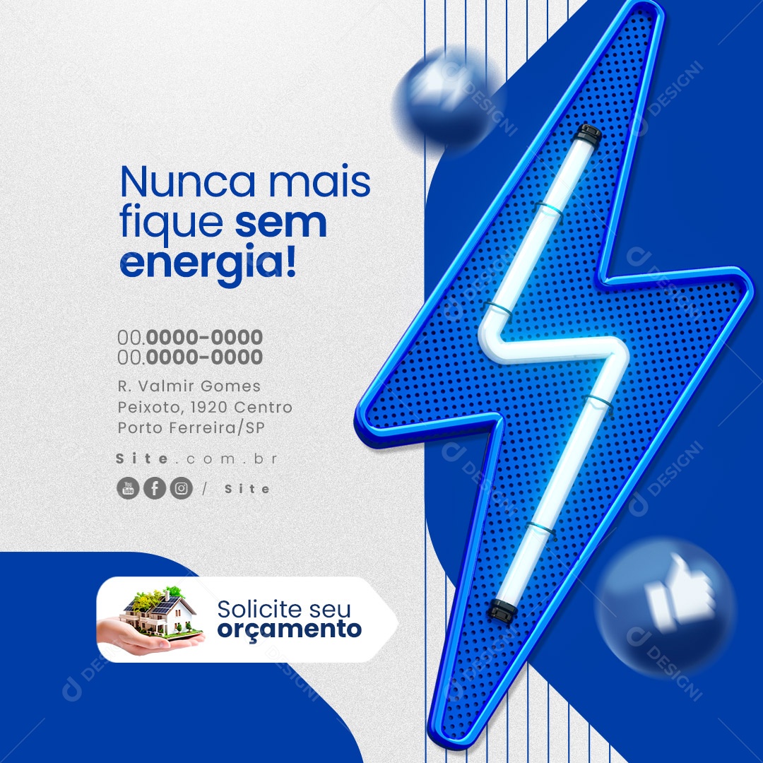 Energia Solar Nunca Mais Fique sem Energia Solicite seu Orçamento Social Media PSD Editável