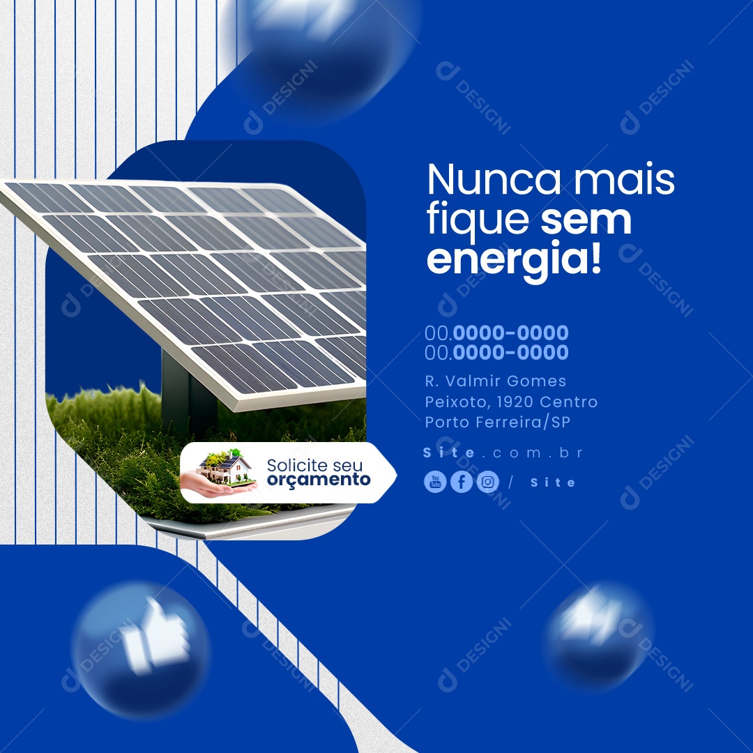 Energia Solar Nunca Mais Fique sem Energia Solicite seu Orçamento Social Media PSD Editável