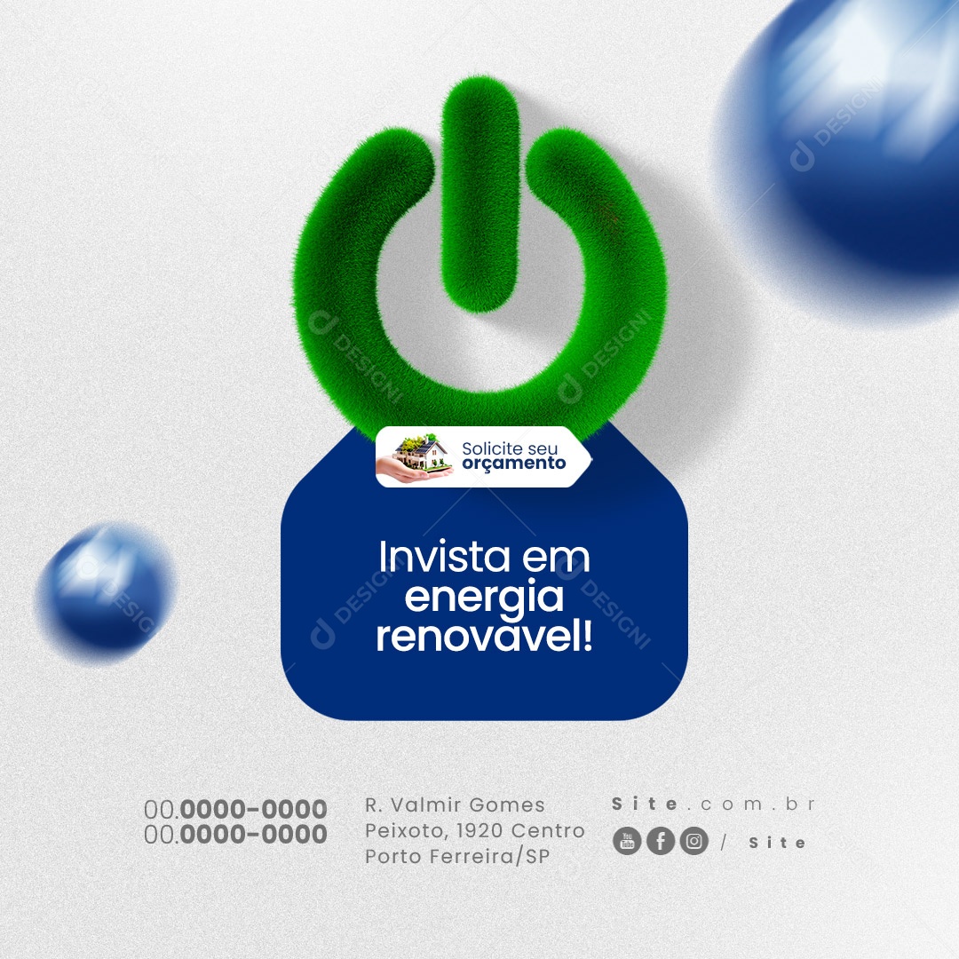 Social Media Energia Solar Invista em Energia Renovável Solicite seu Orçamento Social Media PSD Editável