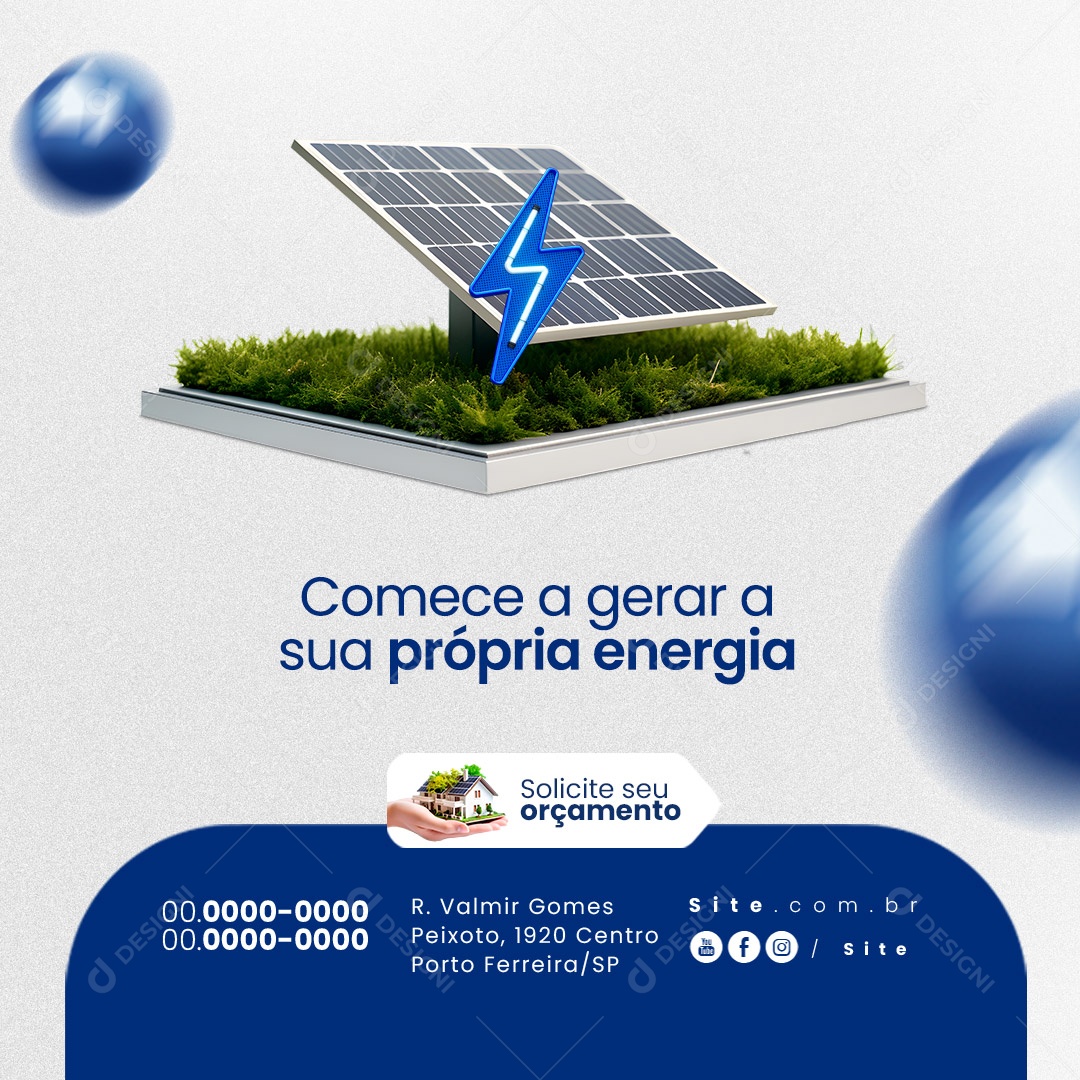 Energia Solar Comece a Gerar a sua Própria Energia Solicite seu Orçamento Social Media PSD Editável