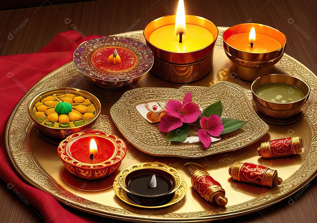 Festival com luzes de velas sobre uma mesa de madeir