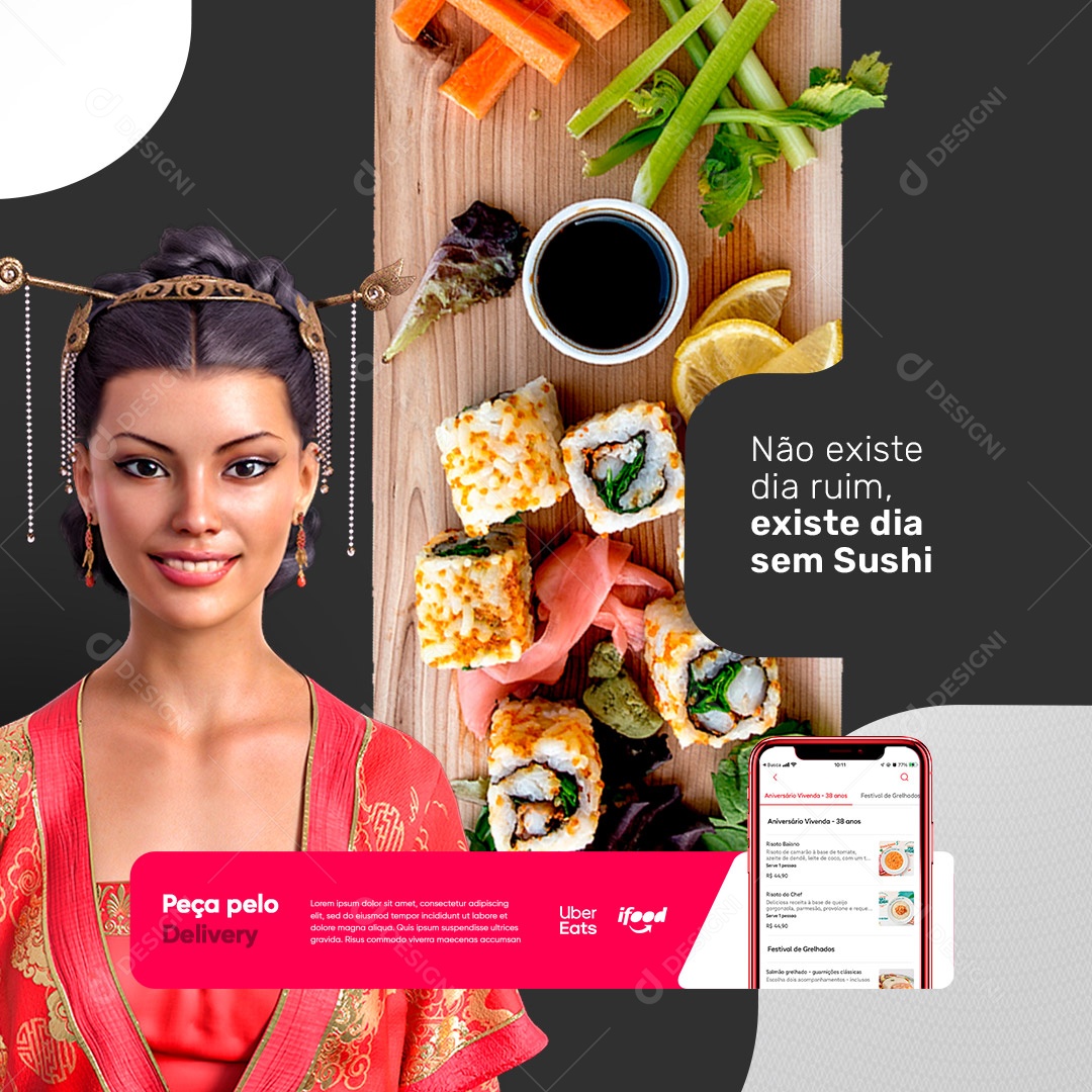 Social Media Comida Japonesa Não Existe Dia Ruim Existe Dia sem Sushi Peça pelo Delivery PSD Editável