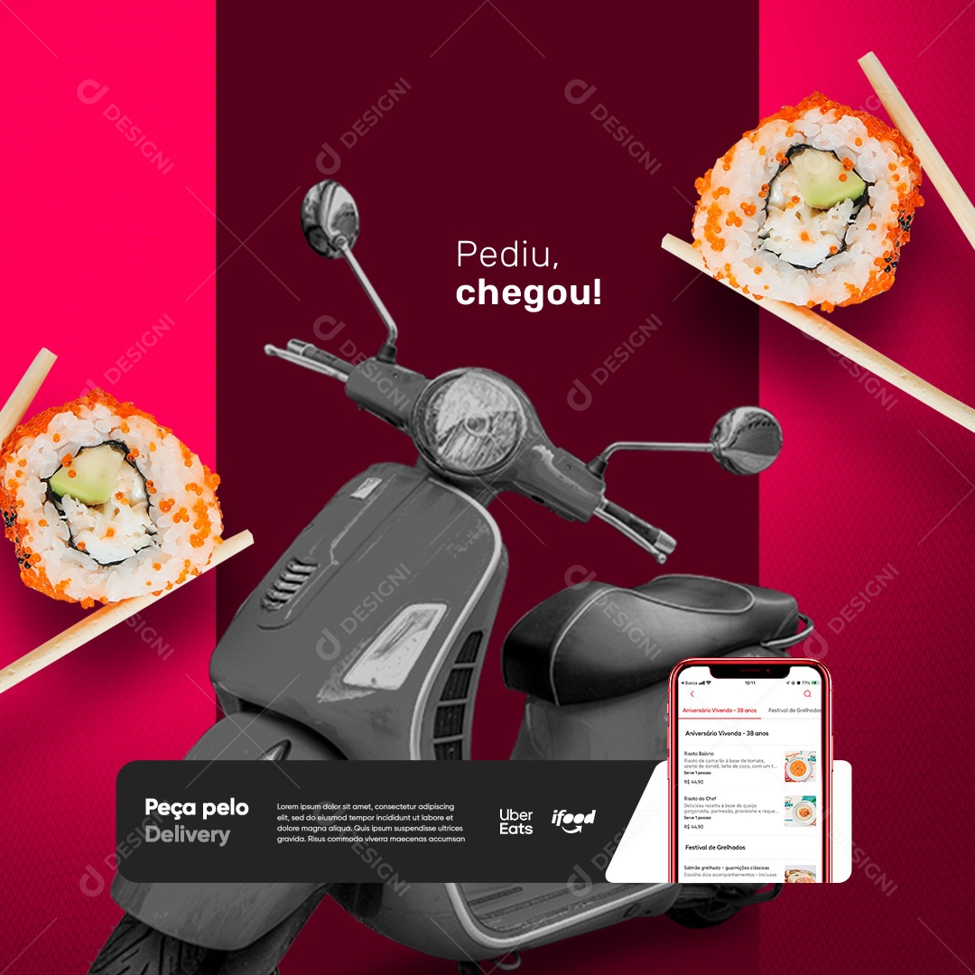 Comida Japonesa Pediu Chegou Peça pelo Delivery Social Media PSD Editável