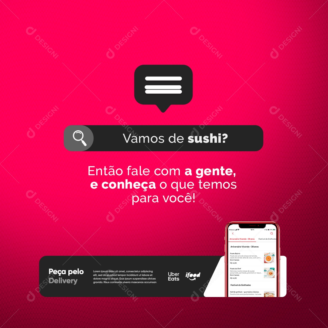 Comida Japonesa Vamos de Sushi Então Fale com a Gente Social Media PSD Editável