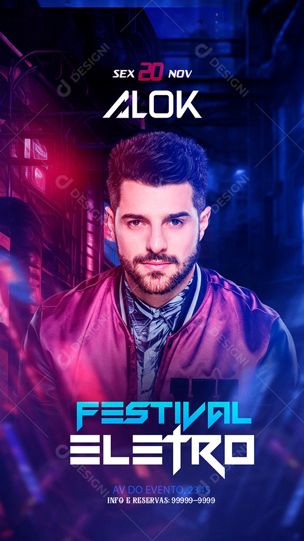Social Media Flyer Story Alok Festival Eletro PSD Editável