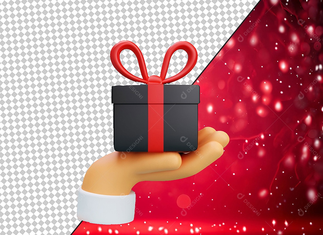 Elemento 3D Mão Segurando Caixa de Presente Preta para Composição PSD