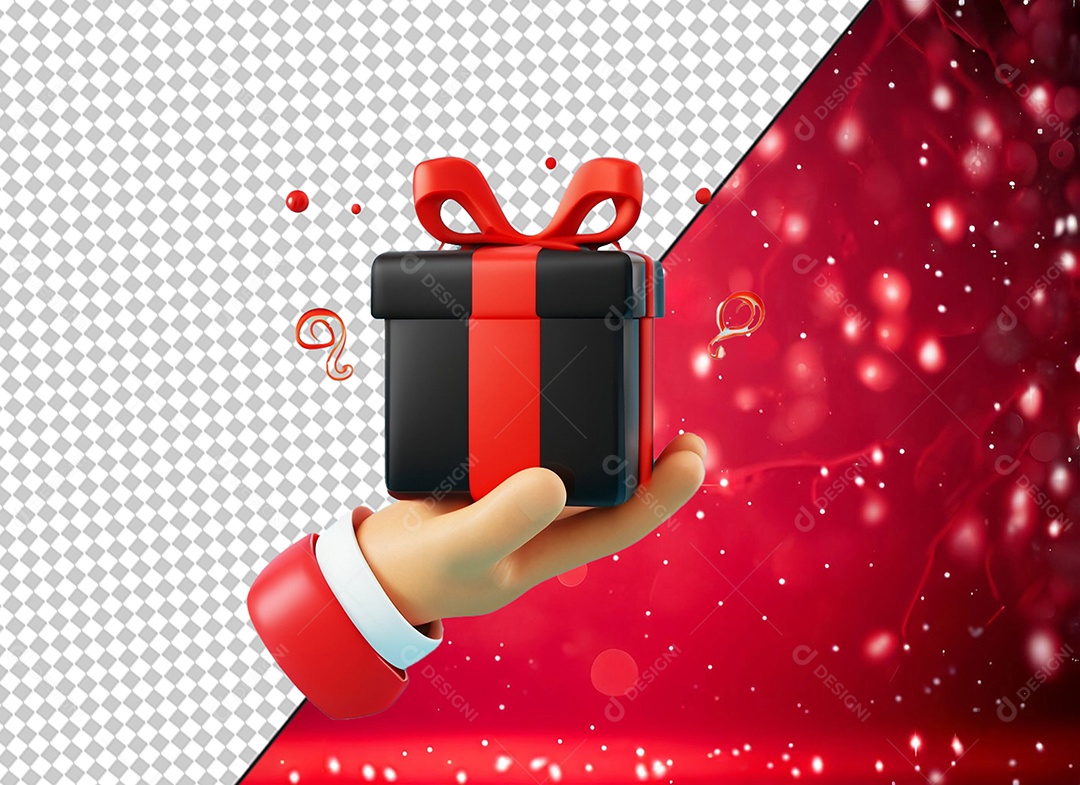3D Element Hand Holding Black Gift Box for PSD Composition