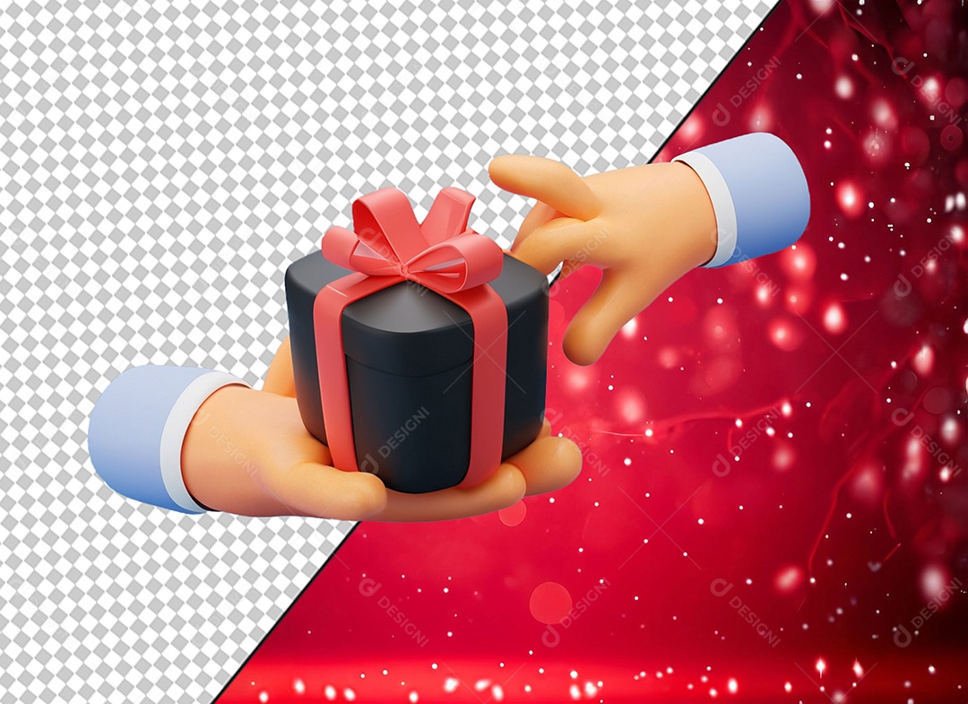 Elemento 3D Mãos Segurando Caixa de Presente Preta para Composição PSD