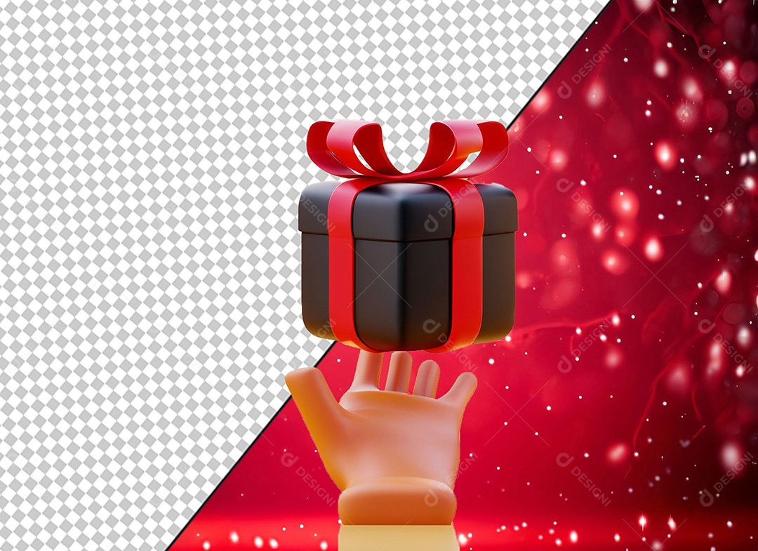 Elemento 3D Mão Segurando Caixa de Presente Preta para Composição PSD