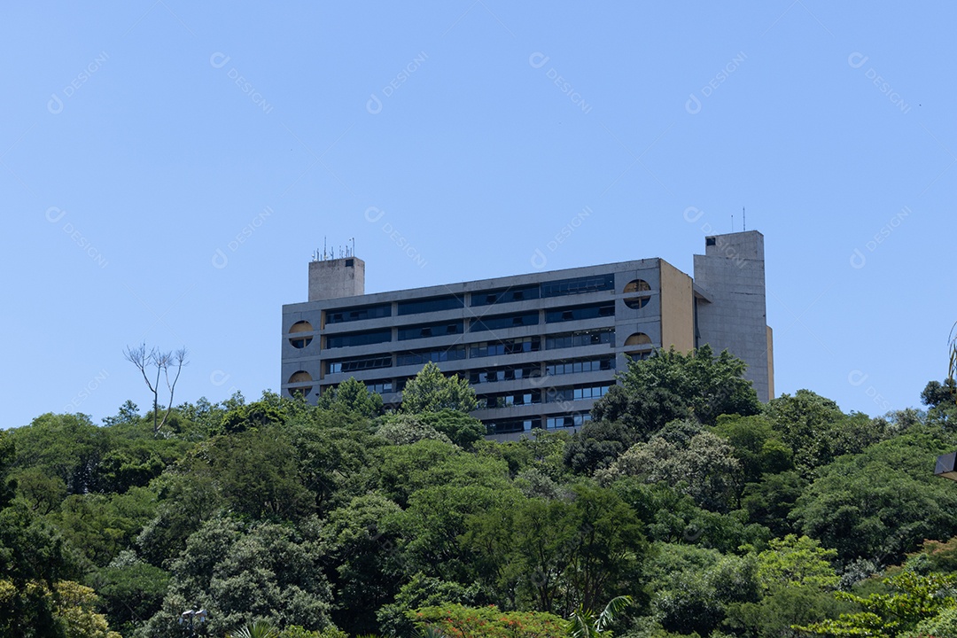 Plantas e prédios de uma cidade.