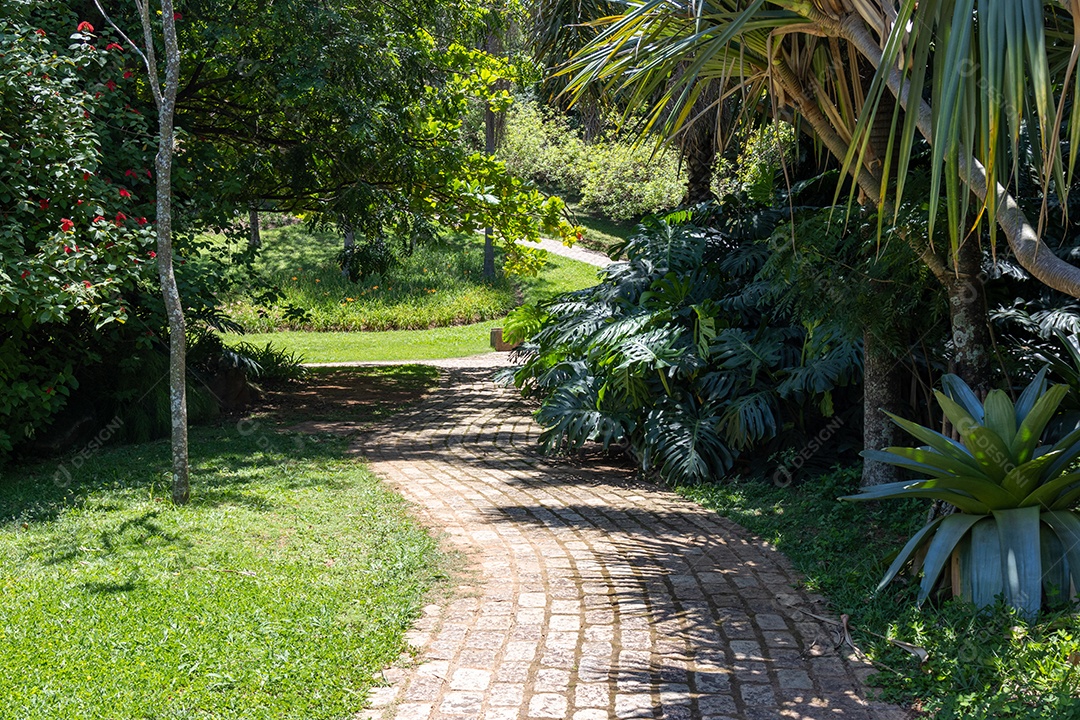 Praça com jardim verdes lindo.