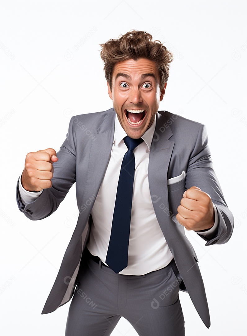 Empresário animado por causa de conquistas nos negócios