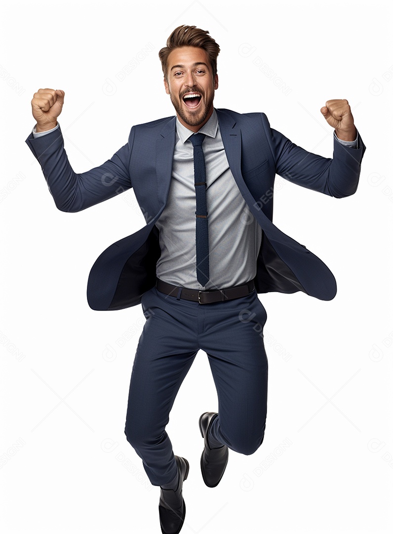 Empresário animado por causa de conquistas nos negócios