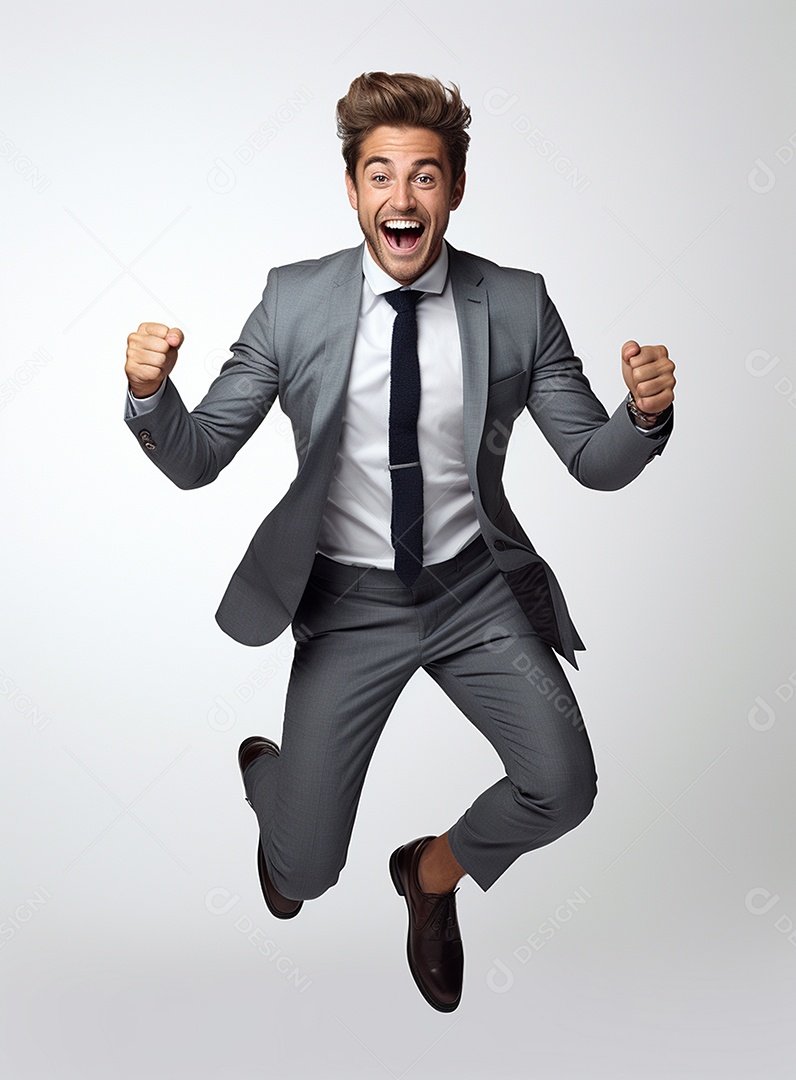 Empresário animado por causa de conquistas nos negócios