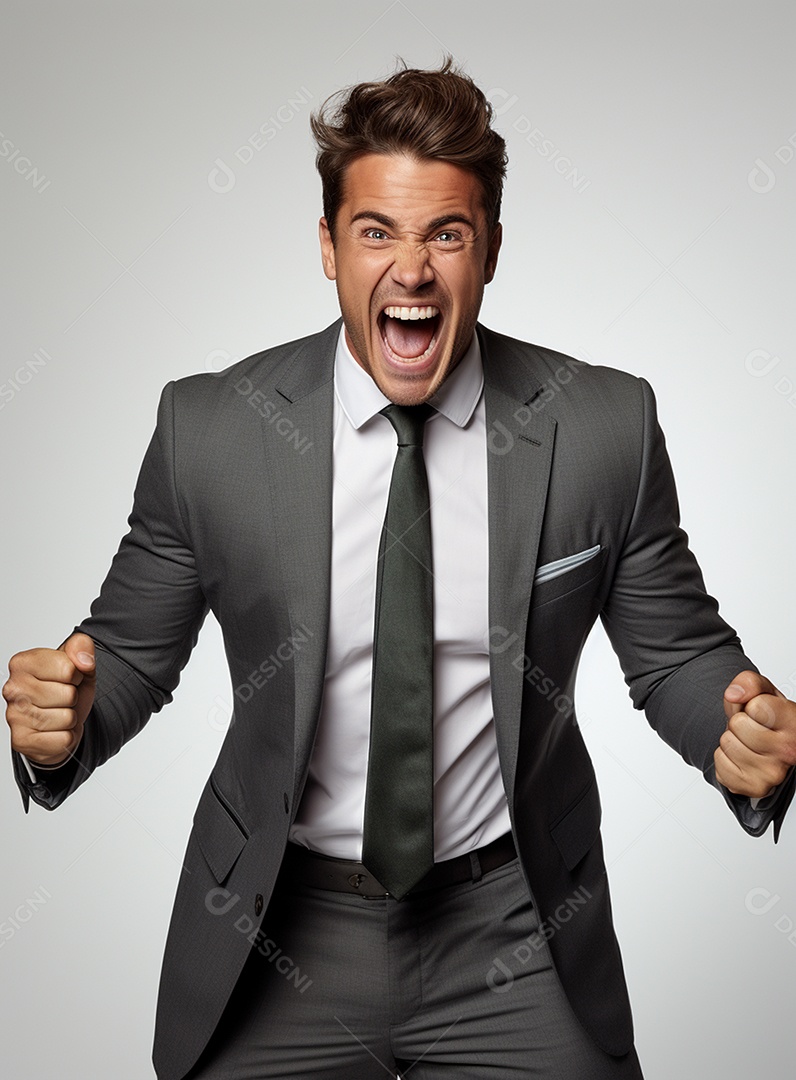 Empresário animado por causa de conquistas nos negócios