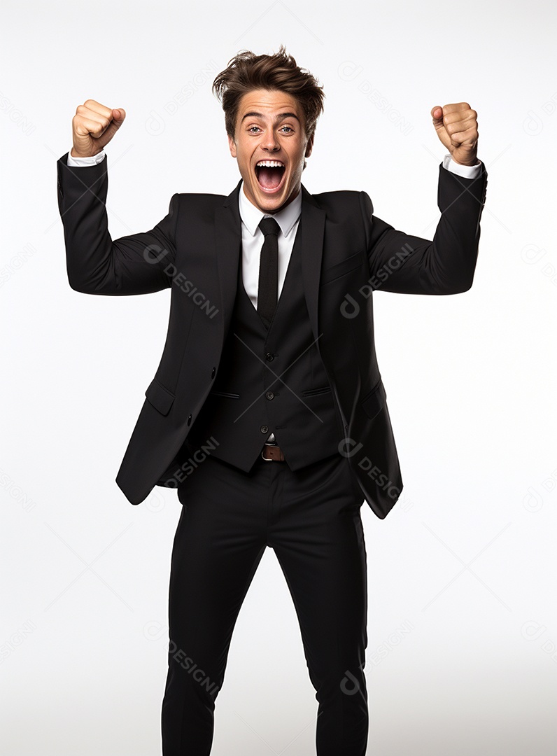 Empresário animado por causa de conquistas nos negócios