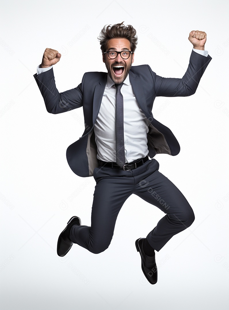 Empresário animado por causa de conquistas nos negócios