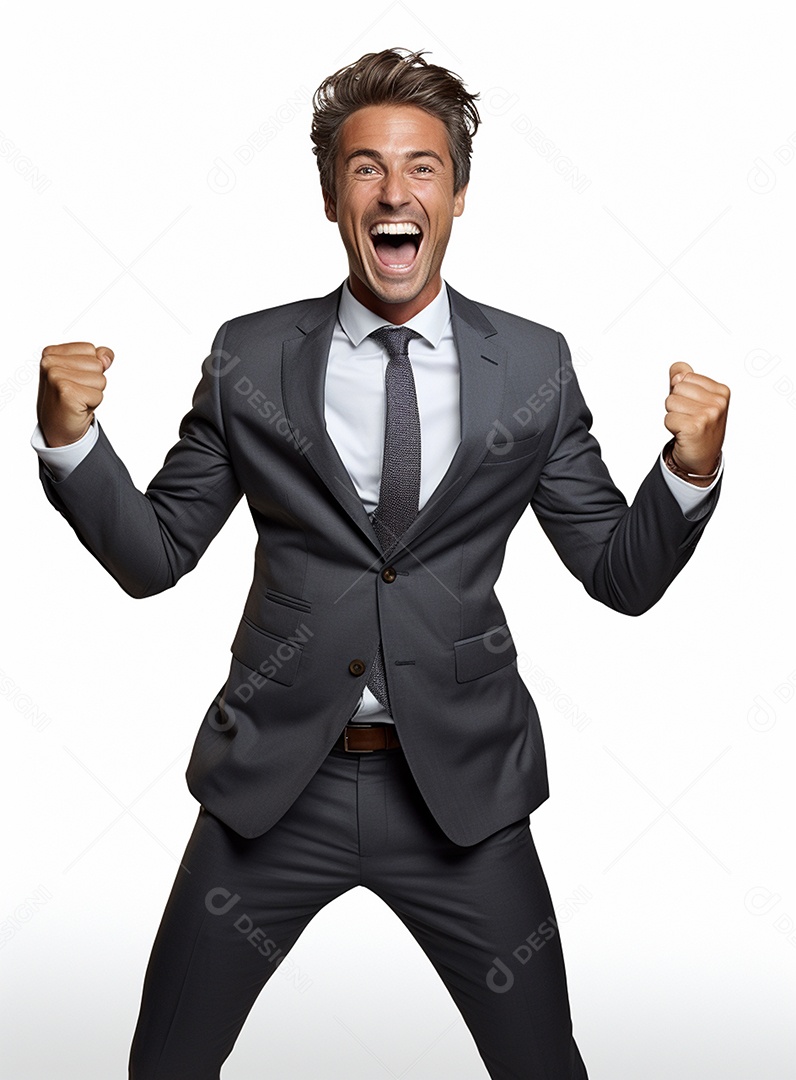 Empresário animado por causa de conquistas nos negócios