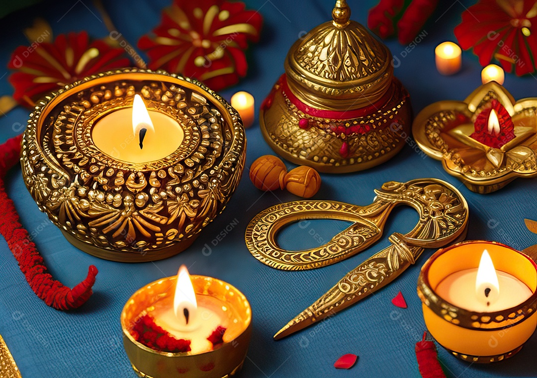 Festival com luzes de velas sobre uma mesa de madeira