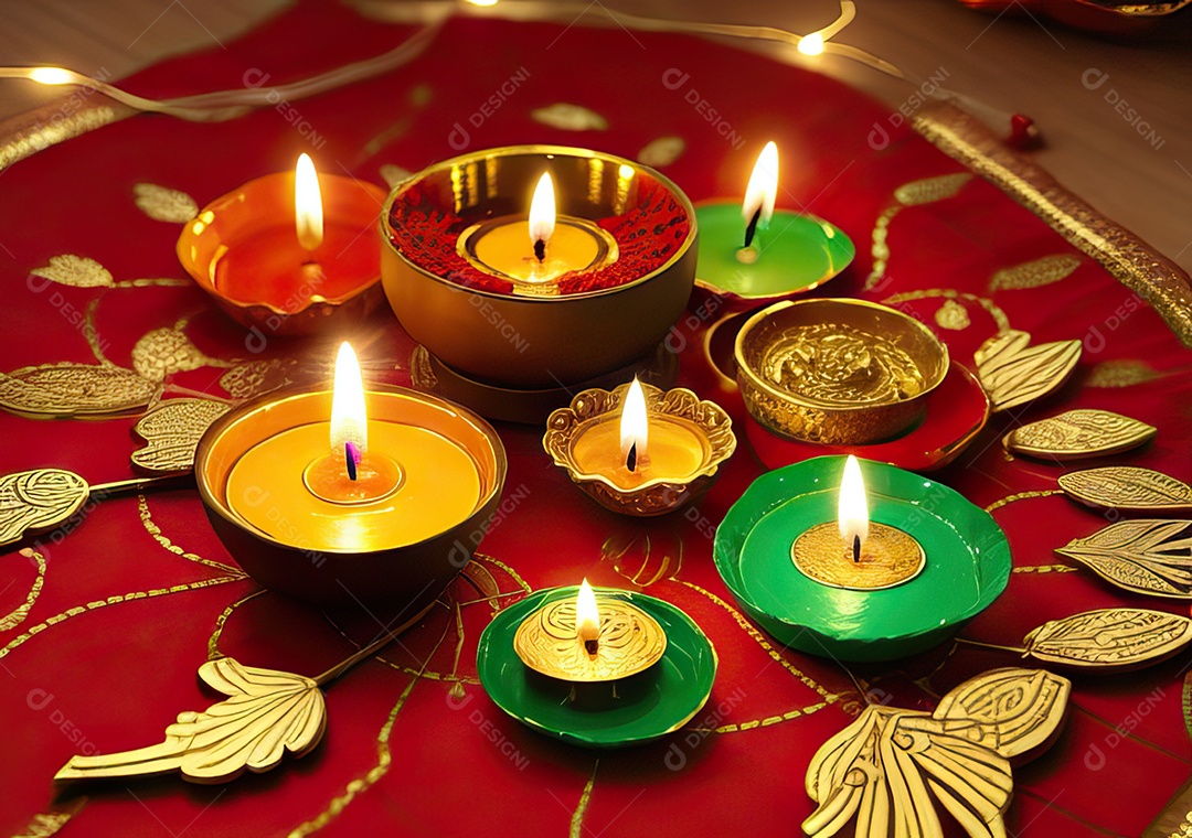 Festival com luzes de velas sobre uma mesa de madeira