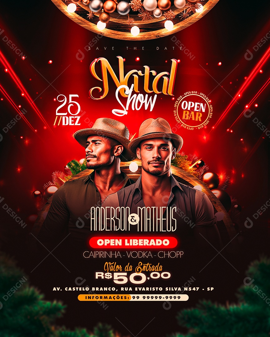 Flyer Natal Show Anderson & Matheus Open Liberado Social Media PSD Editável