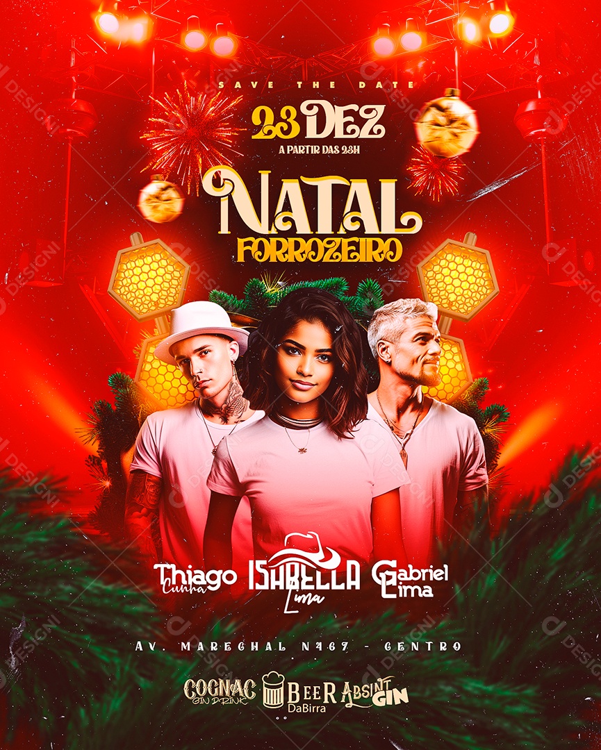Flyer Natal Forrozeiro Thiago Cunha Isabella Lima Gabriel Lima Social Media PSD Editável