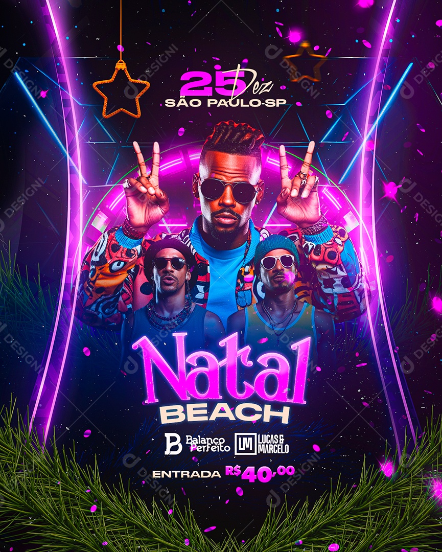 Flyer Natal Beach Balanço Perfeito Lucas & Marcelo Social Media PSD Editável