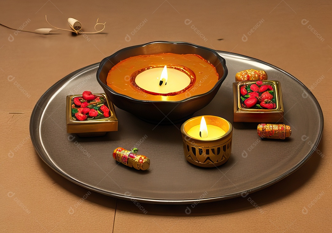 Festival com luzes de velas sobre uma mesa de madeira