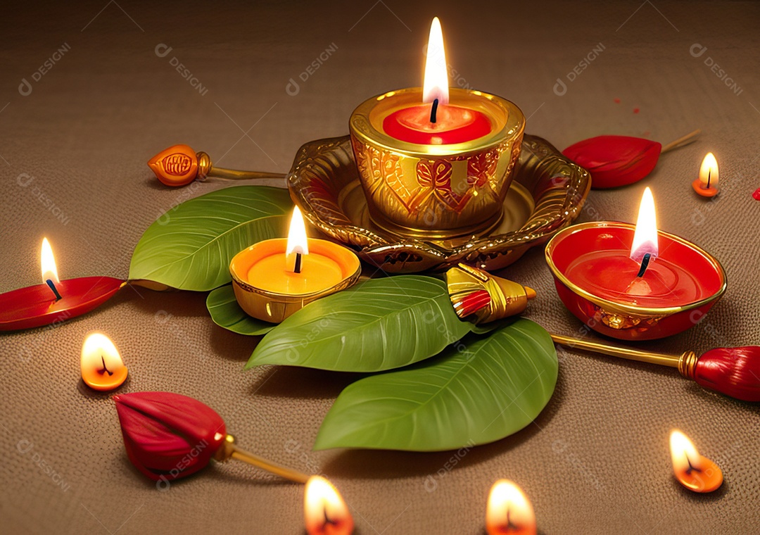 Festival com luzes de velas sobre uma mesa de madeira