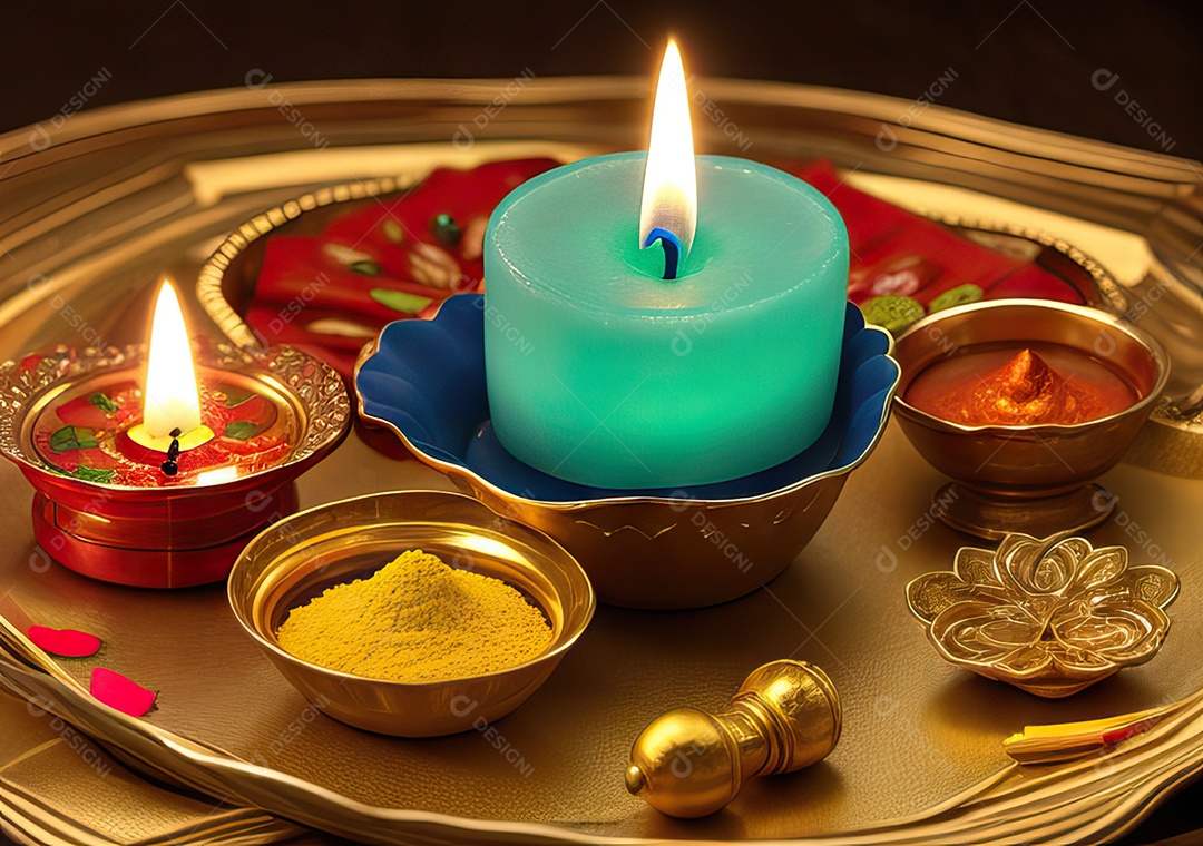 Festival com luzes de velas sobre uma mesa de madeira