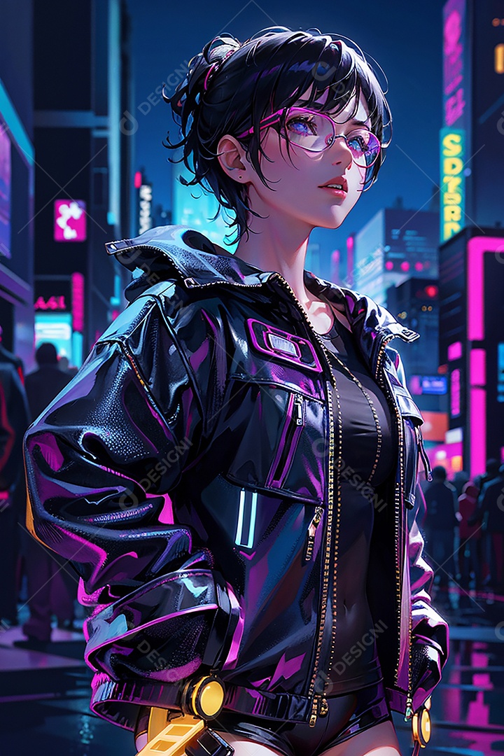 Anime pastel Sonho Cyberpunk menina adulto modelo cabelo curto olho