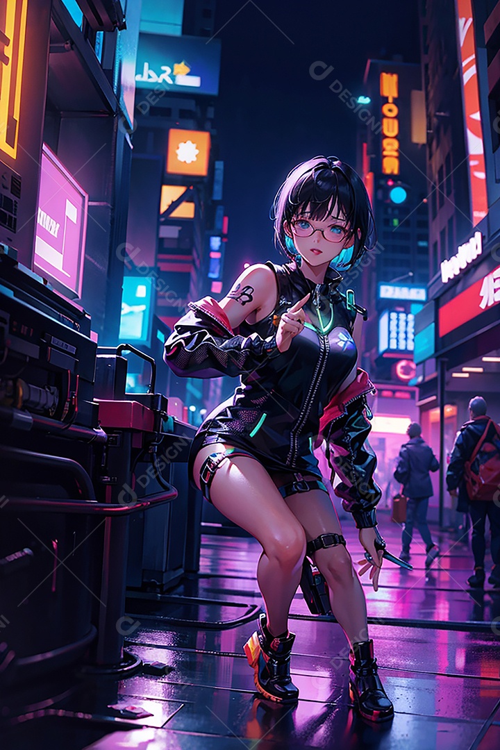 Anime pastel Sonho Cyberpunk menina adulto modelo cabelo curto olho