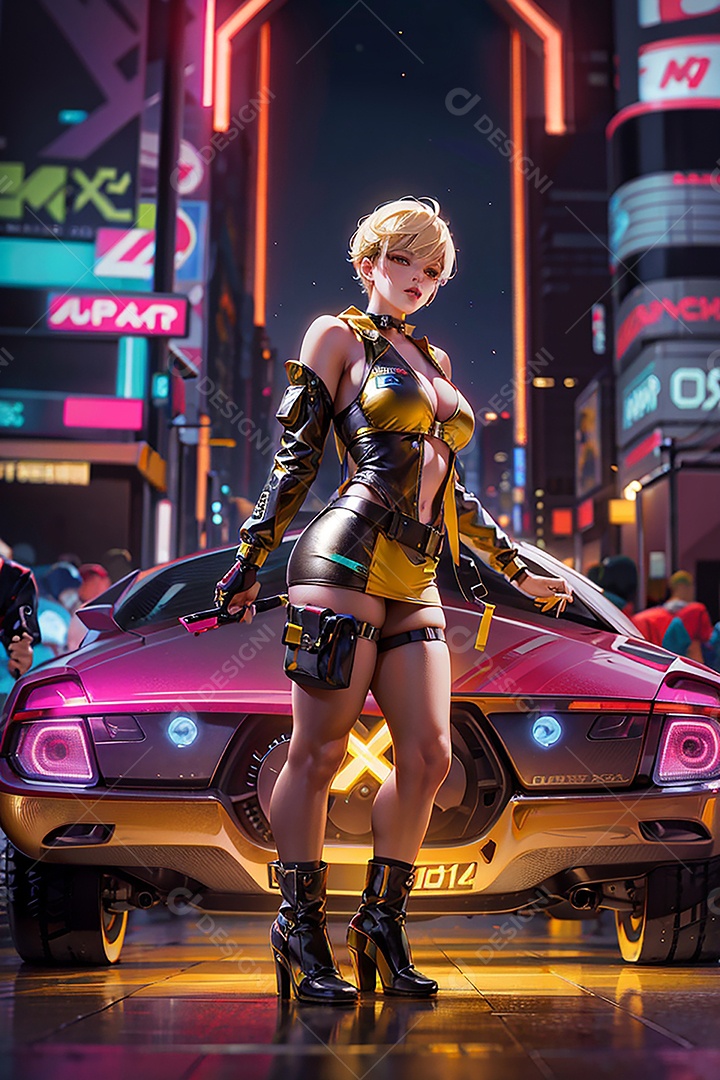 Anime pastel Sonho Cyberpunk menina adulto modelo cabelo curto olho