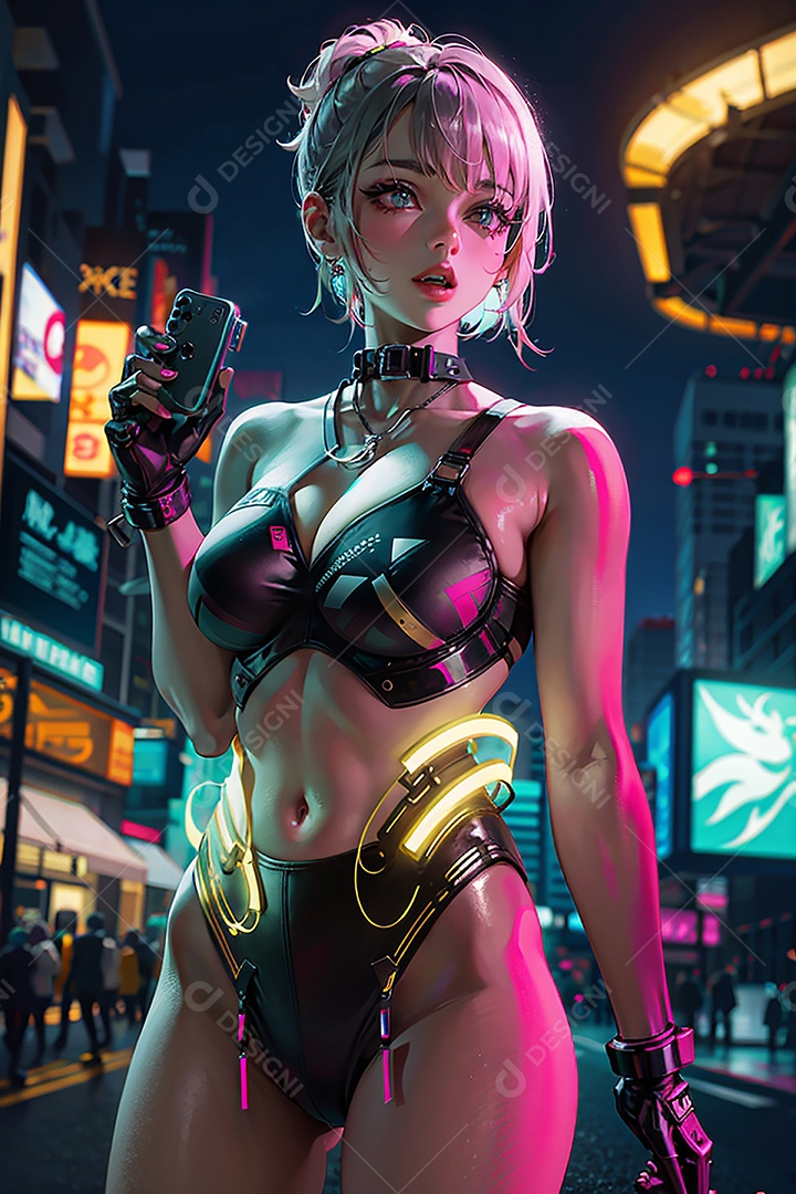 Anime pastel sonho menina futurista modelo adulto ação posando