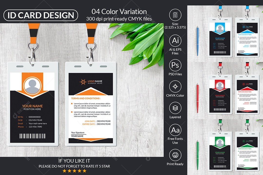 Modelo de Cartão de Identificação PSD + AI Editável