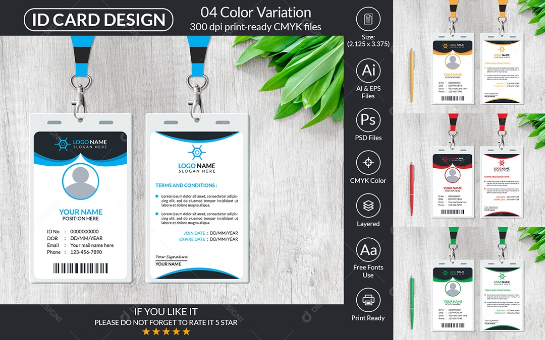 Modelo de Cartão de Identificação PSD + AI Editável