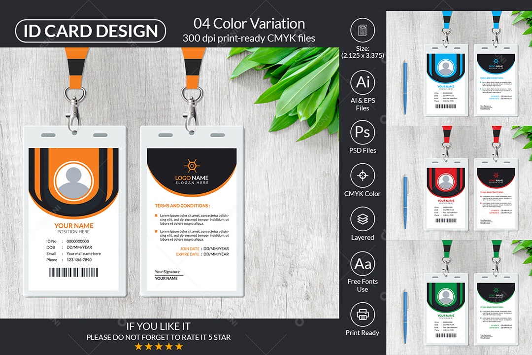 Modelo de Cartão de Identificação PSD + AI Editável