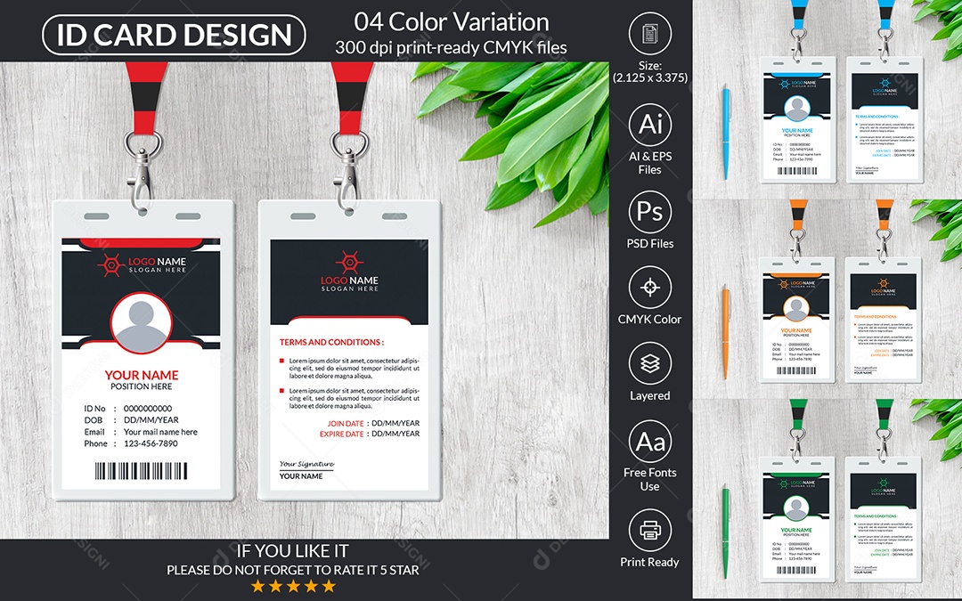 Modelo de Cartão de Identificação PSD + AI Editável