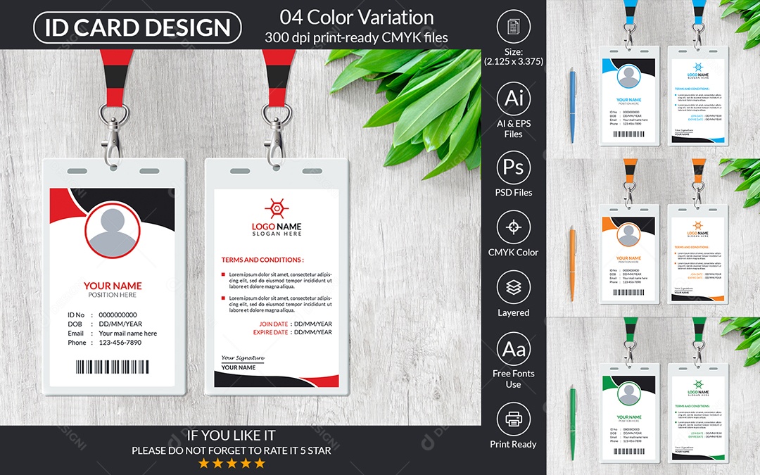 Modelo de Cartão de Identificação PSD + AI Editável