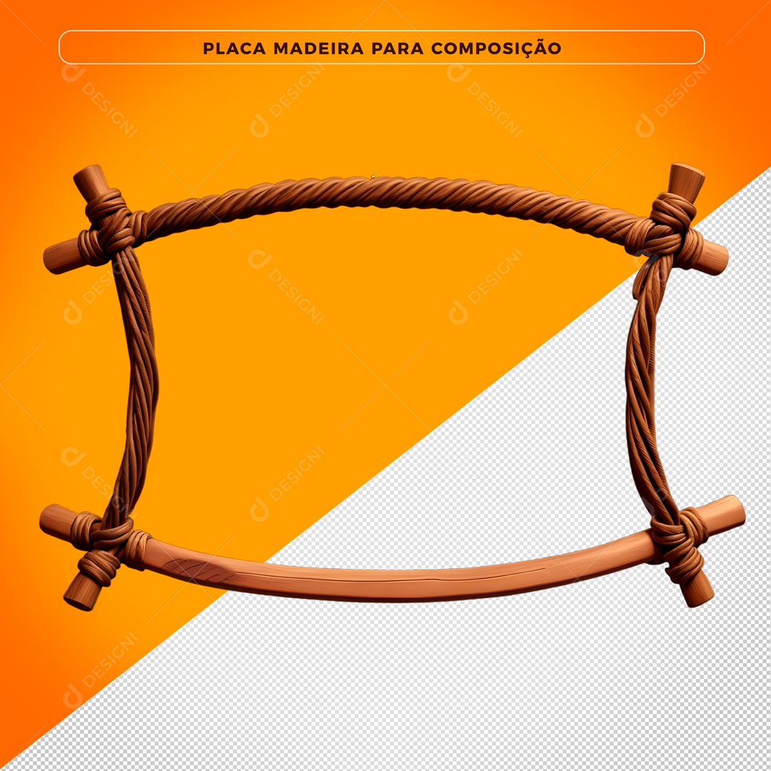 Elemento 3D Borda Placa De Madeira Para Composição PSD