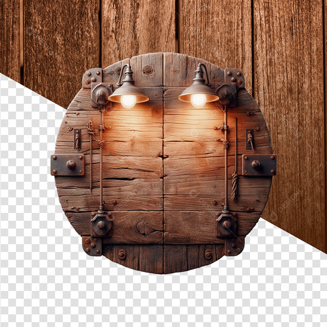 Painel de Madeira Circular Lâmpadas Elemento 3D para Composição PSD