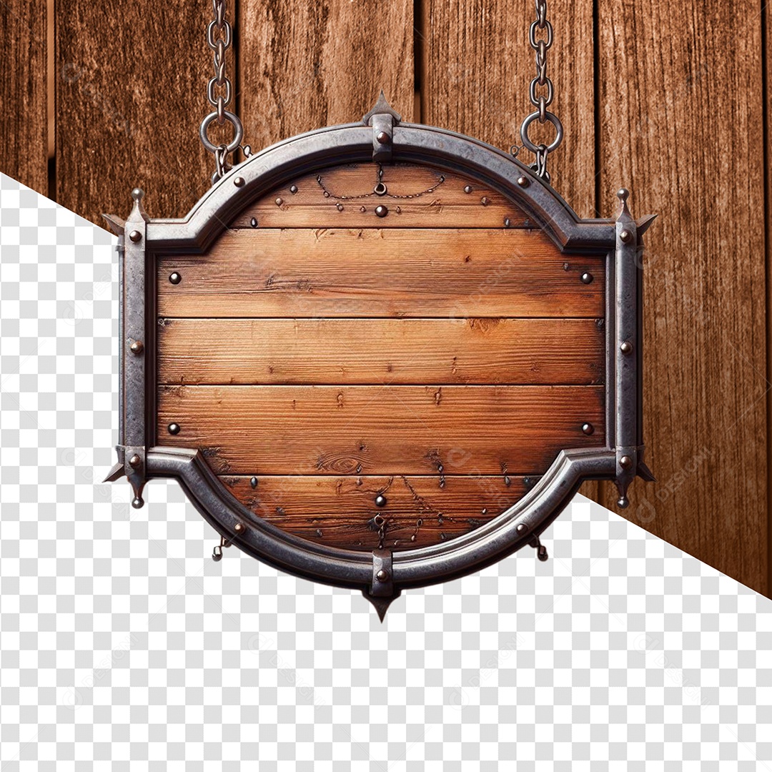 Placa de Madeira com Correntes Elemento 3D para Composição PSD