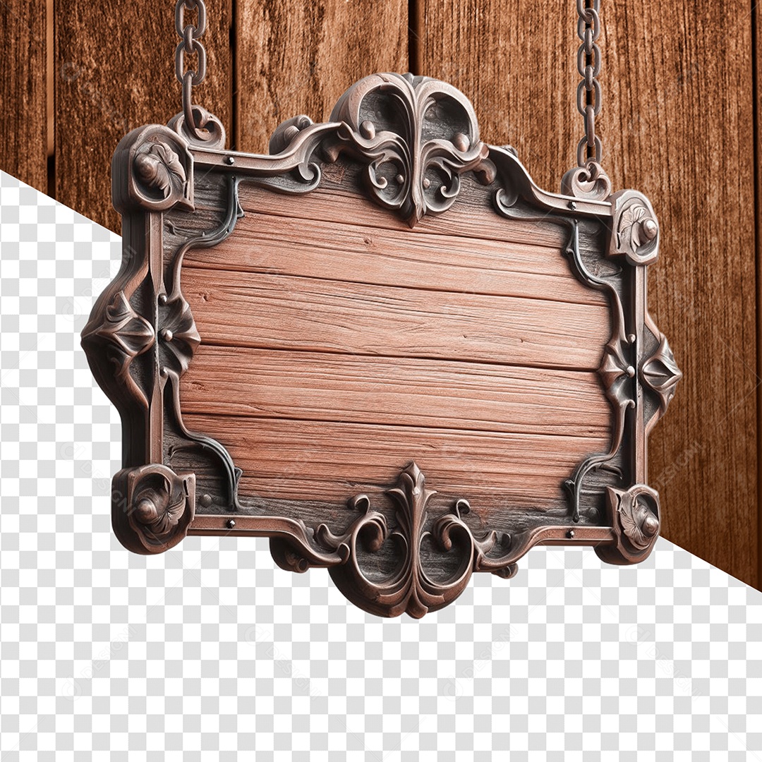Placa de Madeira Elemento 3D Base de Ferro para Composição PSD