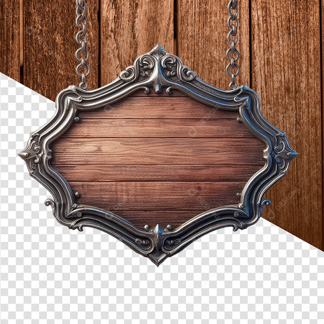 Placa De Madeira com Correntes Elemento 3D Para Composição PSD