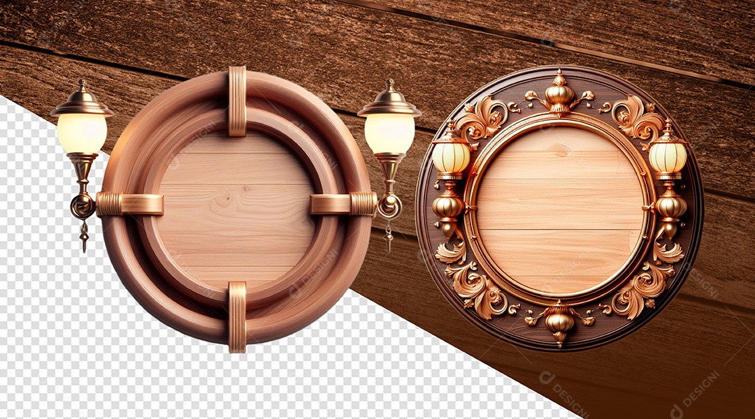 Círculos de Madeira e Ferro Luminárias Elemento 3D  para Composição PSD