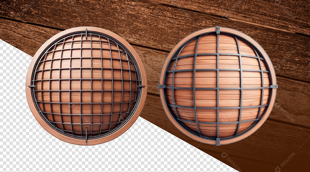 Círculos Base de Madeira e Ferro Elemento 3D para Composição PSD