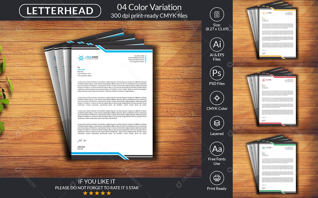 Modelo de Papel Timbrado Para Empresas PSD + AI Editável