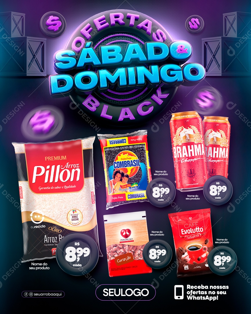 Social Media Feed Ofertas Sábado e Domingo Black PSD Editável