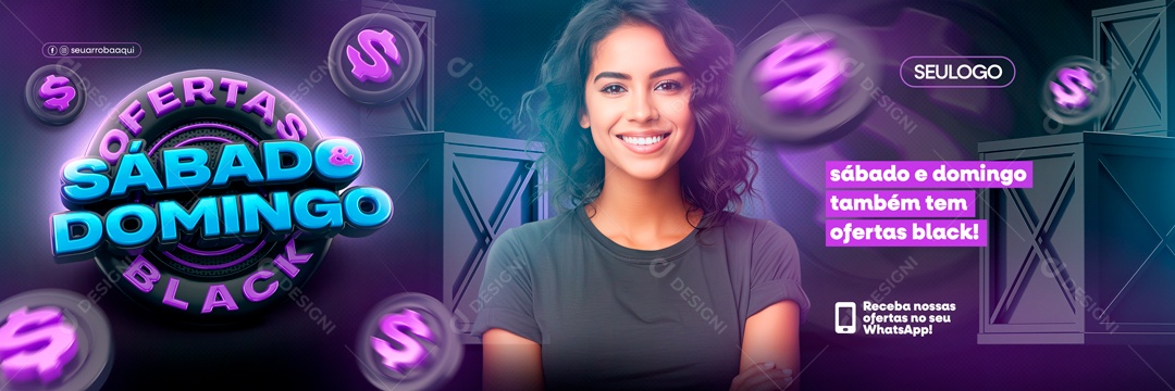 Social Media Banner Ofertas Sábado e Domingo Black PSD Editável