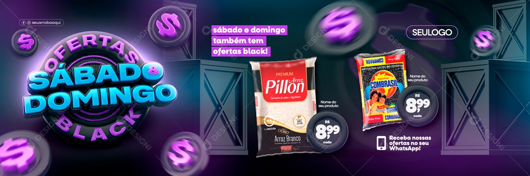 Banner Ofertas Sábado e Domingo Black Social Media PSD Editável
